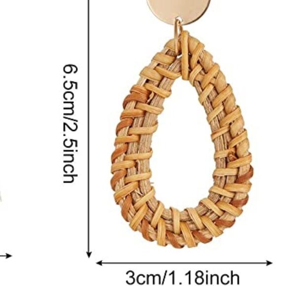 Rattan Teardrop Earrings Lightweight Boho Woven Earrings - Picture 2 of 6